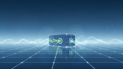 Smartcontainer transmits data digitally on a globalized grid showing supply chain visibility information using sensors.