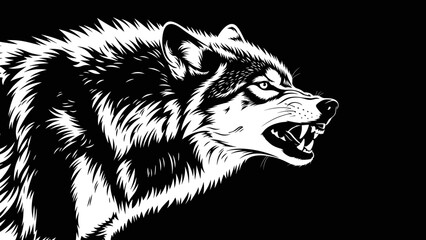 Black and White Wolf Illustration.