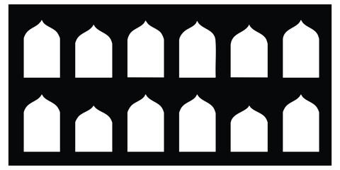 Whitearchitecturalelementsinrowsonblackbackgroundfordesign