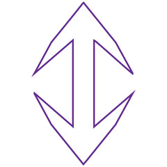 Purple geometric shape with pointed lines forming a symmetrical abstract design on transparent background