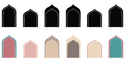 Islamic arch shapes in various colors and designs for graphic and decorative use