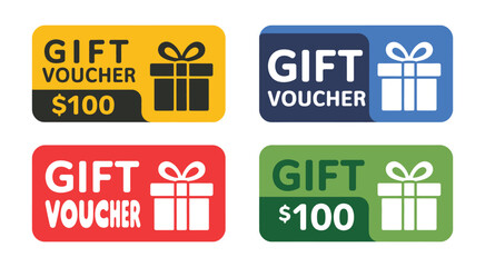 Gift of Choice $100 Vouchers, Ideal for Birthdays, Holidays, Special Occasions, Celebration and Present Concept Vector Illustration.