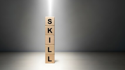 Skill development concept with wooden blocks in spotlight