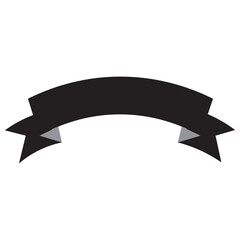 Black ribbon banner with gray triangles on white background for decoration or announcement purposes