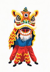 Chinese Lion Dance Illustration for Lunar New Year Festival