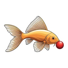 Stylized Goldfish Holding Red Sphere Vector Illustration on White