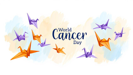 World cancer day awareness with origami cranes design