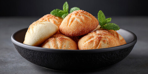 Maamoul in dish on dark background