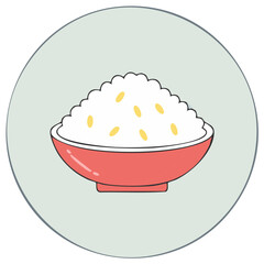 Bowl of rice illustration on a light green circular background