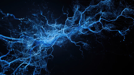 Blue energy network electric wave digital light abstract line glowing particle cyber space data flow neural web science concept futuristic background Blue energy network electric wave pulses