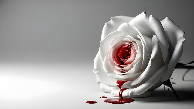 Valentine's day gift idea bleeding white rose on gray background