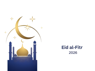 Eid al-Fitr 2026 Mosque Crescent Moon Stars Illustration Isolated on Transparent Background 