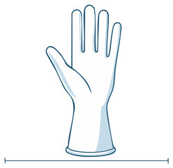 Fototapeta premium Illustration of a single white protective glove with five fingers and a measuring line