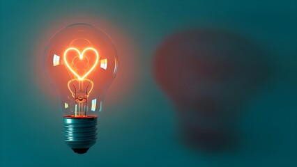 Valentine's day gift idea heart shaped light bulb on a romantic background