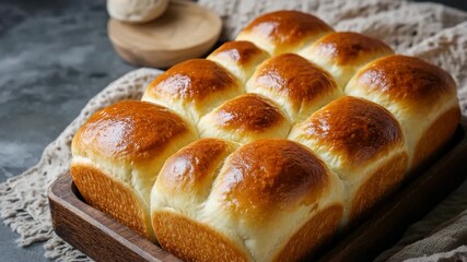 Different freshly baked soft breads, A large loaf of bread featuring a variety of small buns