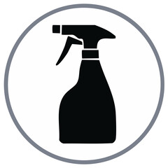 Fototapeta premium Black silhouette icon of a cleaning spray bottle in a circular frame vector graphic