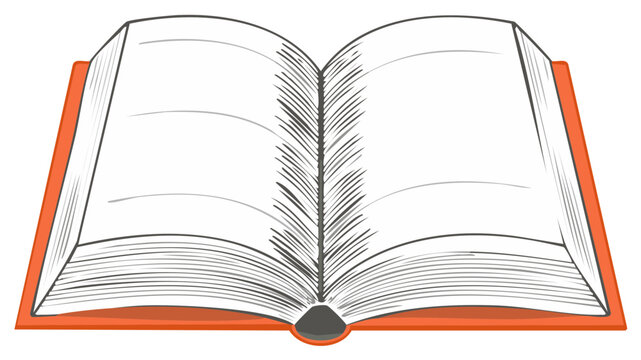 Opened book illustration in orange cover with blank pages for text, vector graphic