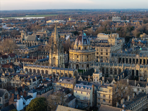 OXFORD, UK - JANUARY 10, 2026 - Oxford University cityscape showing historic buildings and the iconic Radcliffe Camera