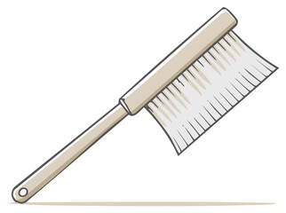 Hand Drawn Detail Brush Illustrating Painting Tool with Wood Handle and Soft White Bristles