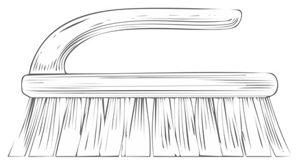 Line drawing of a cleaning brush with handle bristles for scrubbing, scrubbing, washing, or cleaning.