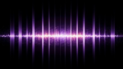 Digital technology background with purple sound wave and vertical data lines