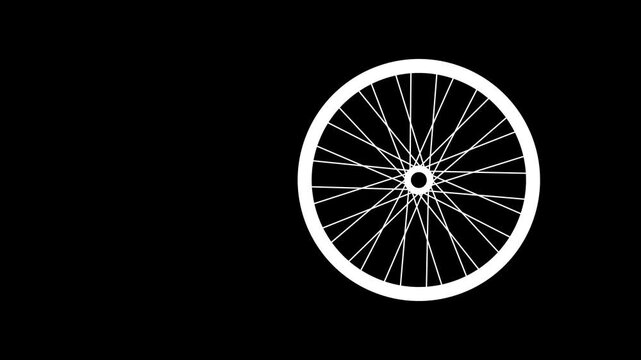 Bicycle wheel spins isolated on black background. Bike race. Extreme sport. Sport equipment. Animated Bicycle Wheel Spin. sport, travel, and transportation concepts. 4k video.
