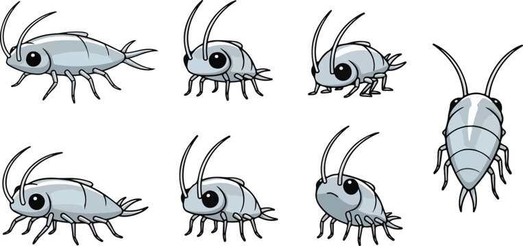 vector illustration of silverfish funny cute cartoon mascot character cartoon with 7 poses
