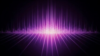 Glowing purple digital audio equalizer sound wave frequency on dark