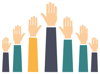 Fototapeta premium Stylized hands raised up in the air. Voting, participation, or agreement concept.