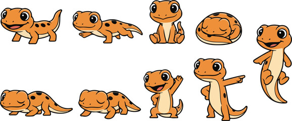 Fototapeta premium vector illustration of salamander funny cute cartoon mascot character cartoon with 9 poses 02