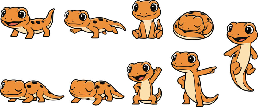 vector illustration of salamander funny cute cartoon mascot character cartoon with 9 poses 02