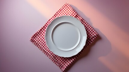 Classic Diner Style Setting: White Plate on Red Gingham Napkin