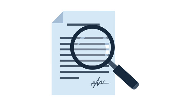 An illustration of a document with a magnifying glass, symbolizing document analysis and review.