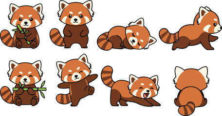 vector illustration of red panda funny cute cartoon mascot character cartoon with 8 poses 01 © weng