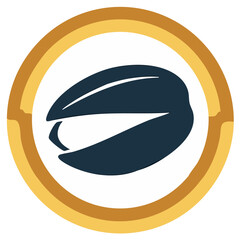 Obraz premium Geometric logo of a seed shape inside of a circular frame in dark blue and gold.