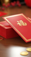 Vibrant Red Envelopes with Golden 'Fu' Character Symbolizing Prosperity and Good Fortune for Lunar New Year Festivities