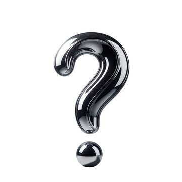 Shiny silver question mark symbol isolated on transparent background