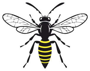 Obraz premium Black and yellow striped bee or wasp insect vector illustration flying icon graphic