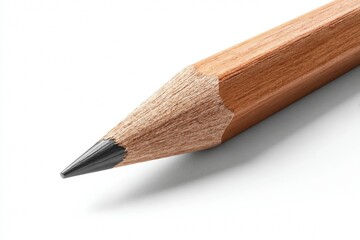 Fototapeta premium Close View of a Sharpened Pencil on a White Surface Showing Wood and Graphite Details During Daylight