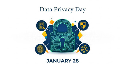 Data privacy concept with padlock and fingerprint icon on circuit board, secure information protection