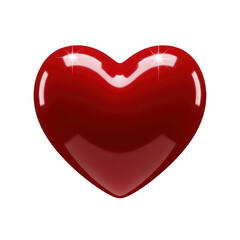 Glossy three dimensional bright red heart symbol isolated with sparkling highlights for romance and affection on transparent background