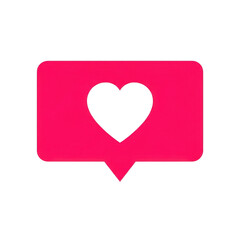 Vibrant pink notification bubble featuring a deeply contrasted black heart icon symbolizing social media approval and digital affection on transparent background