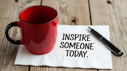 Inspirational note beside a coffee mug