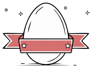 Hand drawn egg illustration with a blank ribbon banner for logo or text template