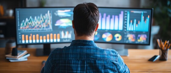 Analyst reviewing company revenue using data visualization software