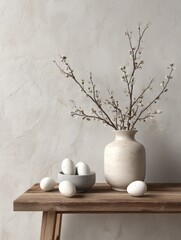 Minimal Easter interior with eggs