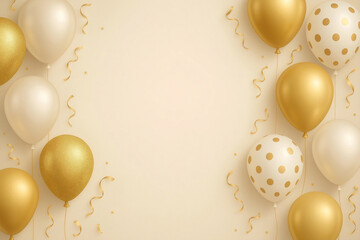 Background with gold and white balloons and space for text.