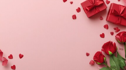 Valentines flat lay banner with roses