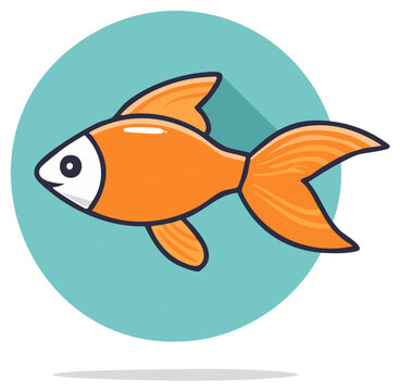 Cute cartoon goldfish icon in a flat design style with a long shadow