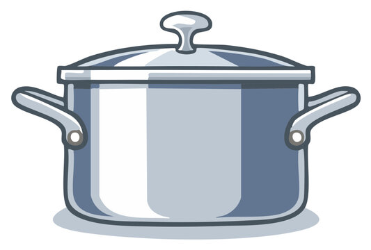 Illustrative image of a silver cooking pot with a lid and two handles